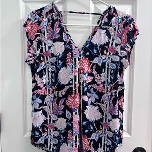 DR2 Women's Floral V-Neck Cap Sleeve Size Small